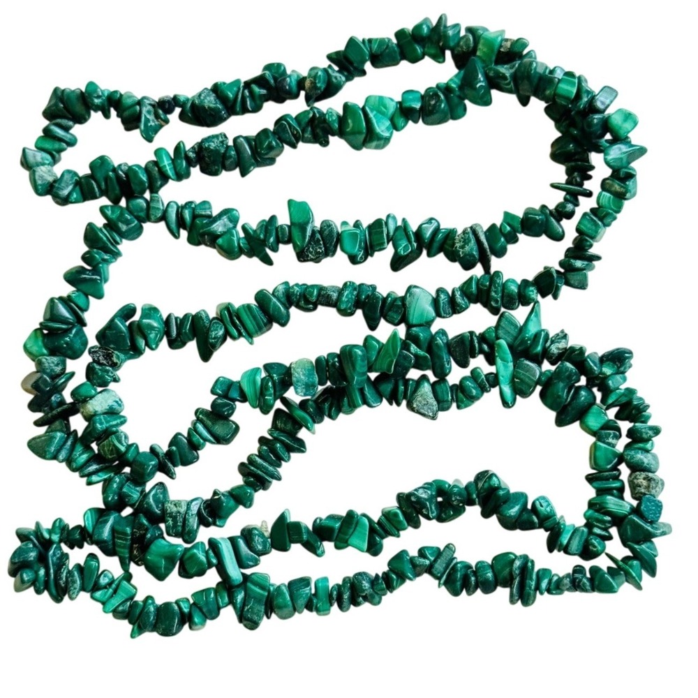 VTG Green Malachite Stone Beaded Necklace chunk beads Natural Genuine Mexico 32"